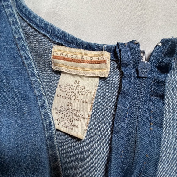 Expressions Denim Lace Up Maxi Dress 3X Blue Sleeveless V Neck Split - Picture 6 of 7